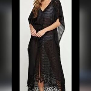 Lovestitch Black Sheer Lace Caftan